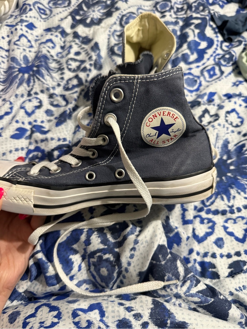 Navy High-Top Canvas Sneakers with White Laces - Picture 2 of 4